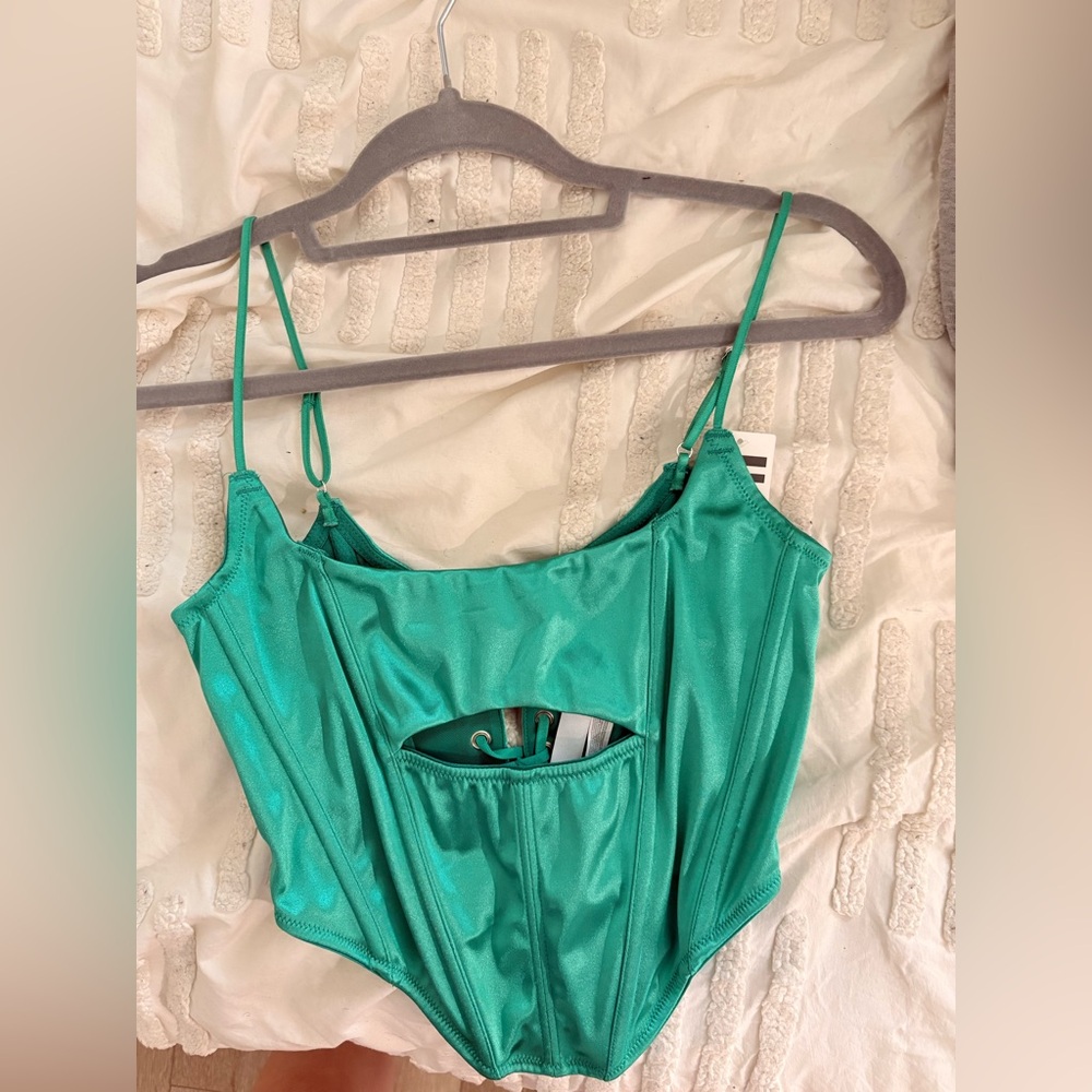 Green Satin Corset Top